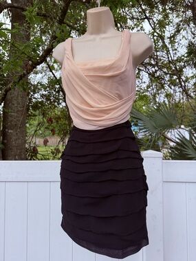 Chiffon Draped Blush & Black Bodycon